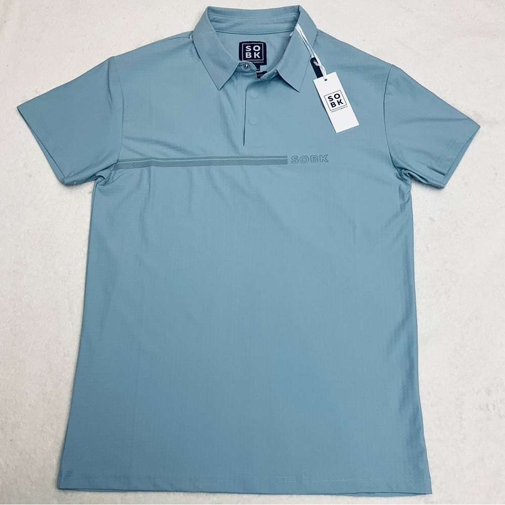 NWT STRAIGHT OUTTA BROOKLYN Men's Flex Fit Textured Blue Polo Shirt SBTP100189